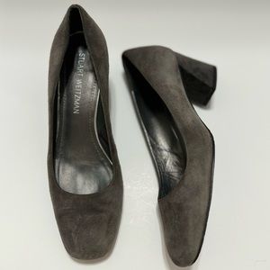 Stuart Weitzman Gray Marymid Suede Block Heel Pumps EUC